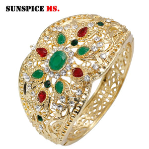 Colorful Crystal Female Cuff Bracelet Bangle Arabic Ethnic Wedding Jewelry