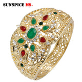 Colorful Crystal Female Cuff Bracelet Bangle Arabic Ethnic Wedding Jewelry