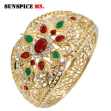 Colorful Crystal Female Cuff Bracelet Bangle Arabic Ethnic Wedding Jewelry
