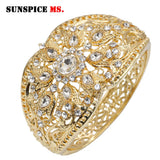 Colorful Crystal Female Cuff Bracelet Bangle Arabic Ethnic Wedding Jewelry