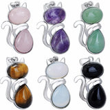 6Pc Healing Crystal Cat Charms Pendants for Necklace