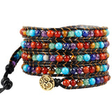 Boho Leather Crystal Wrap Bracelet 5 Multilayer 4mm Beads Bangle