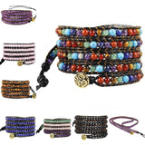 Boho Leather Crystal Wrap Bracelet 5 Multilayer 4mm Beads Bangle