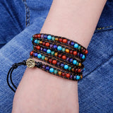 Boho Leather Crystal Wrap Bracelet 5 Multilayer 4mm Beads Bangle