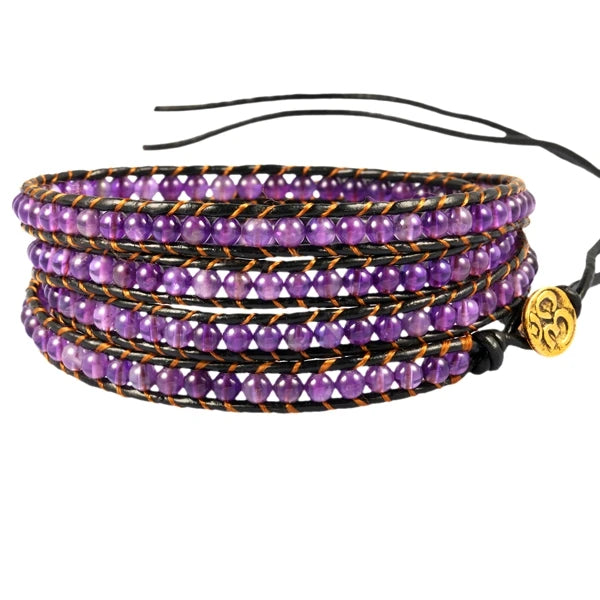Boho Leather Crystal Wrap Bracelet 5 Multilayer 4mm Beads Bangle