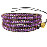 Boho Leather Crystal Wrap Bracelet 5 Multilayer 4mm Beads Bangle