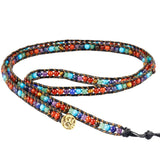 Boho Leather Crystal Wrap Bracelet 5 Multilayer 4mm Beads Bangle
