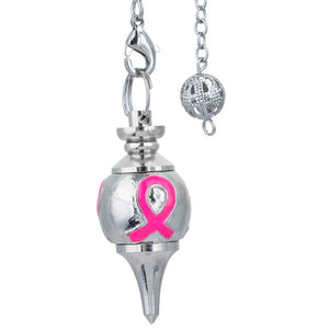 Enamel Pink Ribbon Breast Cancer Awareness Ball Bead Chakra Pendulum