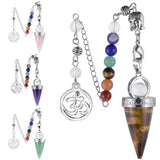 Gem Stone Cone Shape Pendulum for Divination Dowsing,Reiki Buddha Head Amulet