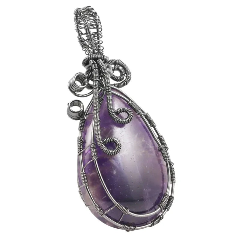 Teardrop Crystal Pendant Necklace - Copper Wire Wrapped
