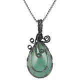 Teardrop Crystal Pendant Necklace - Copper Wire Wrapped