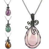 Teardrop Crystal Pendant Necklace - Copper Wire Wrapped