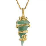 Wire Wrapped Cone Crystal Pendant Necklace, Metal Spiral Stone Pendulum