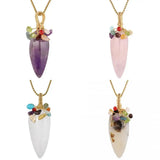 Wire Wrapped Faceted Crystal Healing Point Pendant with Reiki Charms