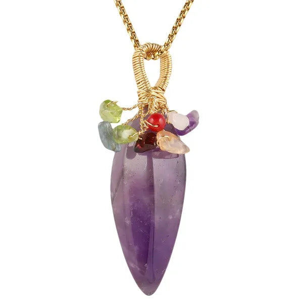 Wire Wrapped Faceted Crystal Healing Point Pendant with Reiki Charms