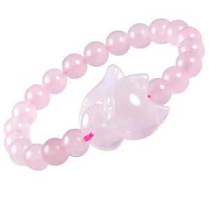 Natural Crystal Bracelet for Women Gift, Fox Pendant Hand String 8mm Beads
