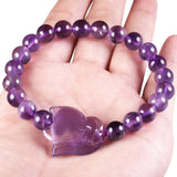 Natural Crystal Bracelet for Women Gift, Fox Pendant Hand String 8mm Beads