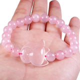 Natural Crystal Bracelet for Women Gift, Fox Pendant Hand String 8mm Beads