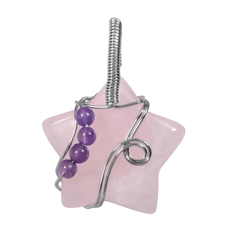 Crystal Star Wire Wrap Pendant with Amethyst Beads for Women Necklace