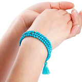 Crystal Stone Beads 4mm 3-Layer Beaded Custom Bracelet with Tassel Charm