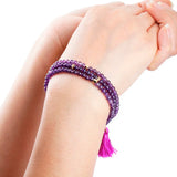 Crystal Stone Beads 4mm 3-Layer Beaded Custom Bracelet with Tassel Charm