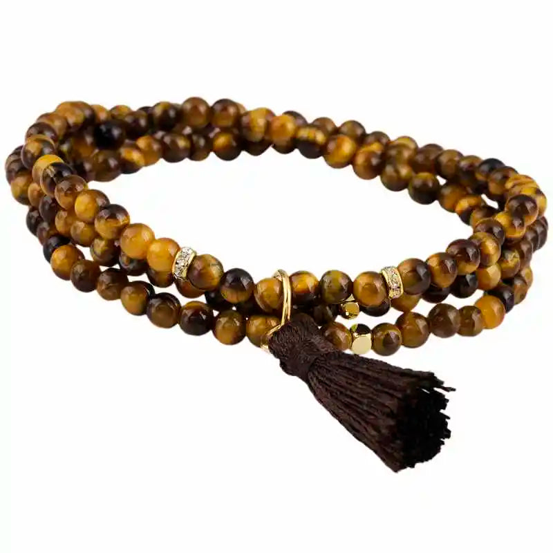 Crystal Stone Beads 4mm 3-Layer Beaded Custom Bracelet with Tassel Charm