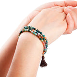 Crystal Stone Beads 4mm 3-Layer Beaded Custom Bracelet with Tassel Charm