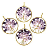 Crystal Stone Flower Pendant Necklace Wire Wrap Tree of Life Charm