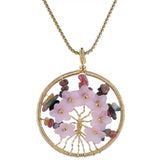Crystal Stone Flower Pendant Necklace Wire Wrap Tree of Life Charm