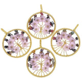 Crystal Stone Flower Pendant Necklace Wire Wrap Tree of Life Charm