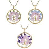Crystal Stone Flower Pendant Necklace Wire Wrap Tree of Life Charm
