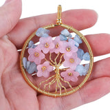 Crystal Stone Flower Pendant Necklace Wire Wrap Tree of Life Charm