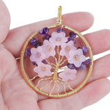 Crystal Stone Flower Pendant Necklace Wire Wrap Tree of Life Charm