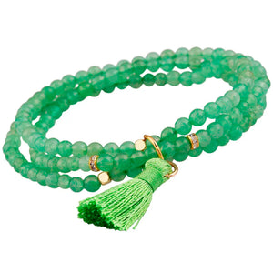 Green Aventurine 4mm Beaded Bracelet with Tassel Charm
