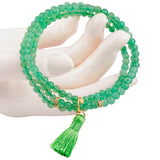 Green Aventurine 4mm Beaded Bracelet with Tassel Charm