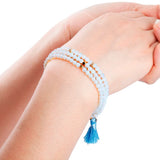 Opalite Stone Beads 4mm 3 Layers Ethnic Bracelet with Tassel Charm