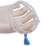 Opalite Stone Beads 4mm 3 Layers Ethnic Bracelet with Tassel Charm