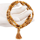 3-Layer Natural Picture Stone Beads Bracelet with Charm Tassel