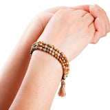 3-Layer Natural Picture Stone Beads Bracelet with Charm Tassel