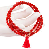 Red Carnelian Stone Beads 4mm 3 Layer Bracelet With Charm Tassel