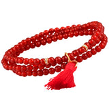 Red Carnelian Stone Beads 4mm 3 Layer Bracelet With Charm Tassel