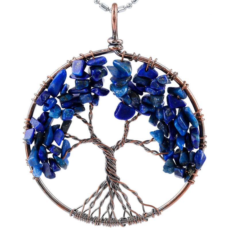 Natural Crystal Stone Pendant Tree of Life Chakra Jewelry