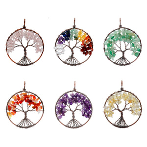Natural Crystal Stone Pendant Tree of Life Chakra Jewelry