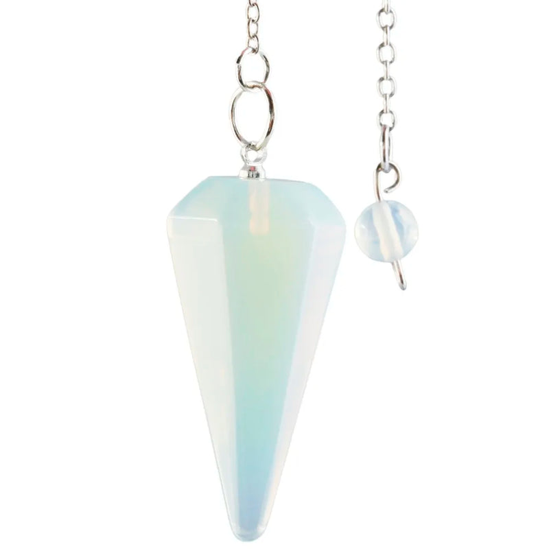 Opalite Stone Pyramid Faceted Pendulum Reiki Healing Chakra Point Dowsing