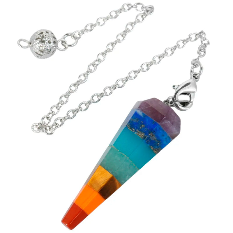 Rainbow 7 Chakra Point Pendant Healing Dowsing Reiki Divination Gem Stone