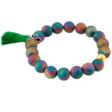 Rainbow Titanium Coated Druzy Geode Crystal Quartz 10mm Beads Bracelet