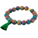Rainbow Titanium Coated Druzy Geode Crystal Quartz 10mm Beads Bracelet