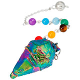Rainbow Titanium Crystal Quartz 7 Bead Chakra Pendulum