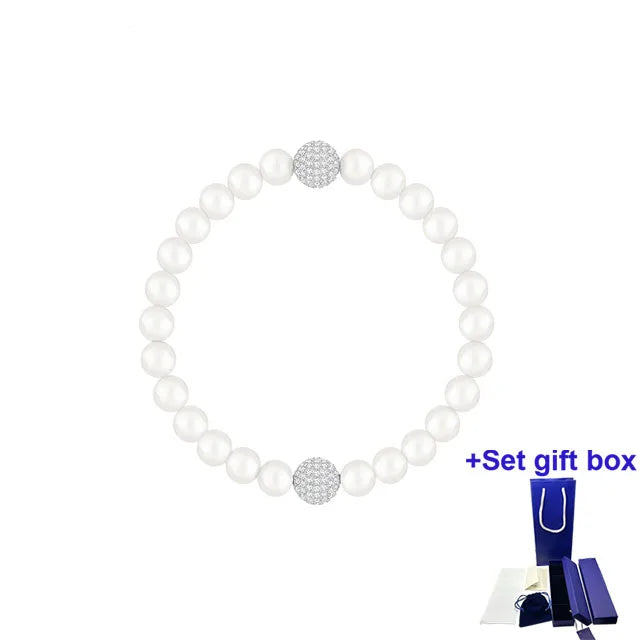 White Crystal Pearl Bracelet Rose Plated