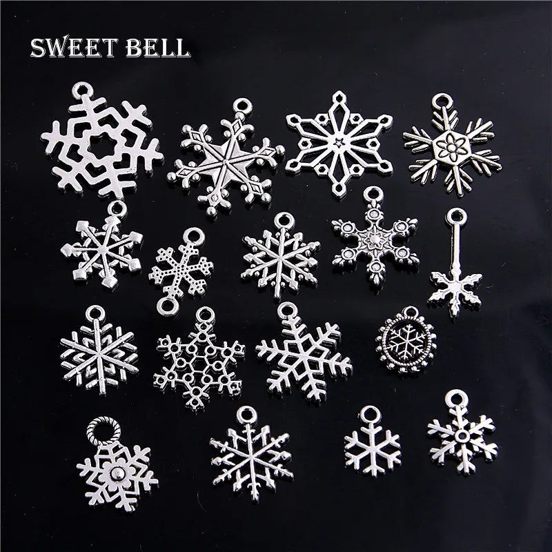 100pcs Vintage Christmas Snowflake Charms for DIY Jewelry Making